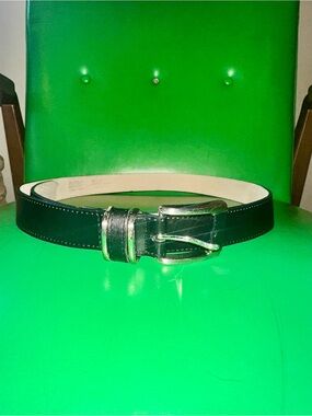 Black Leather Women's Belt with Silver Buckle